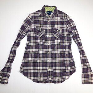 American Eagle Purple cream Plaid Snap Front Shirt Youth Girls 10